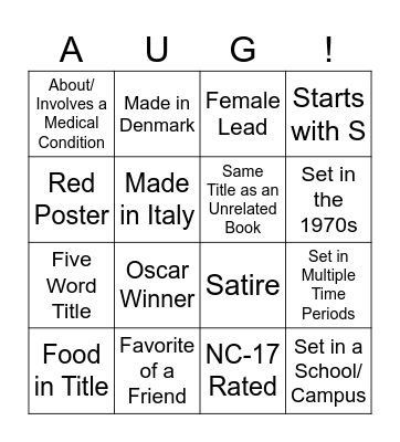 AUGUST Bingo Card