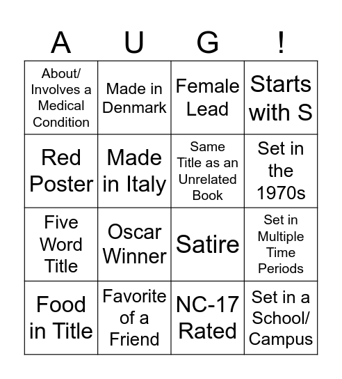 AUGUST Bingo Card