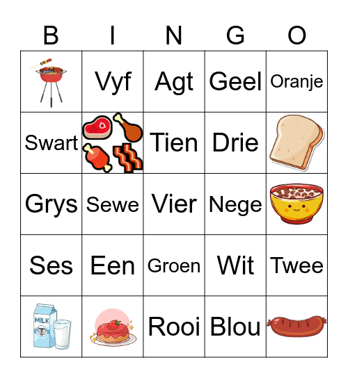 Afrikaans Bingo Card