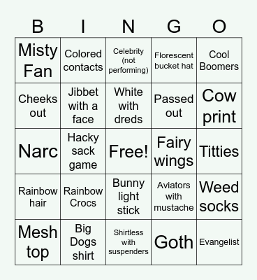 Lalapalooza Bingo Card