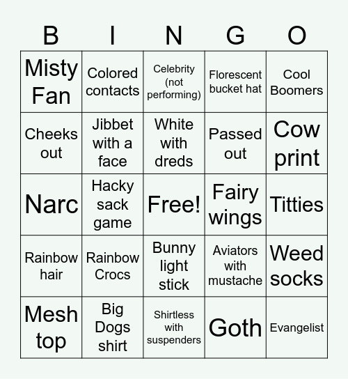Lalapalooza Bingo Card