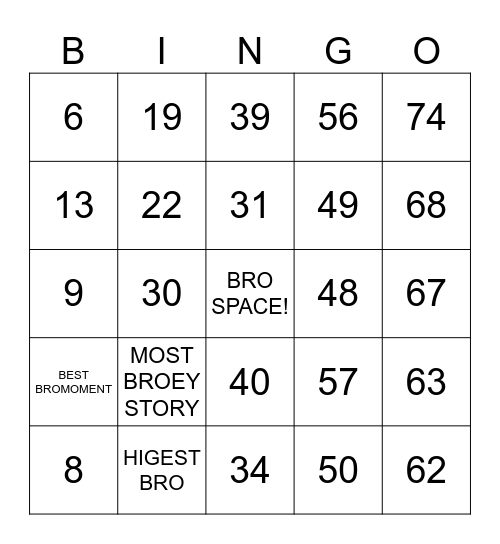 BingBro Bingo Card