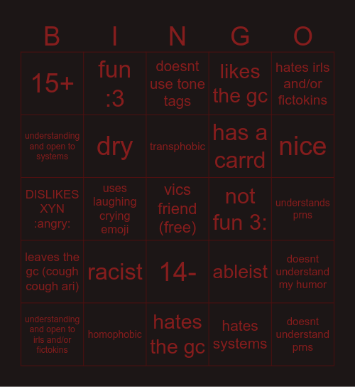 vics friends Bingo Card