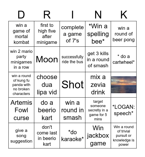 Lads Kelowna Drinking Bingo - Logan Bingo Card