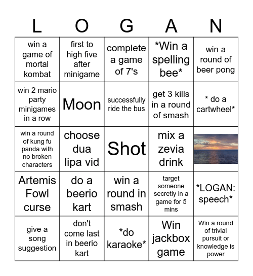 Lads Kelowna Drinking Bingo - Logan Bingo Card