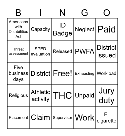 Untitled Bingo Card