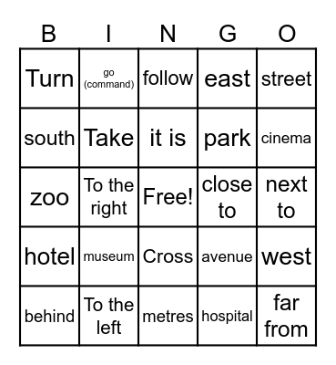 Direcciones Bingo Card