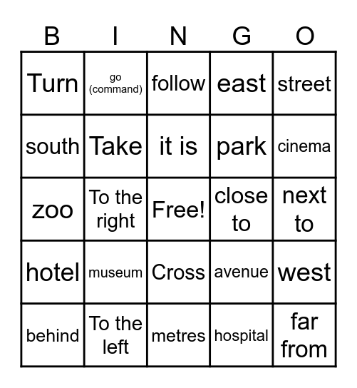 Direcciones Bingo Card
