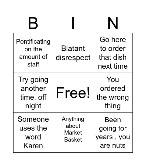 Comments after Review Bingo Card