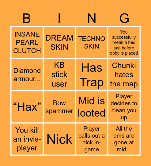 Bedwars Bingo Card