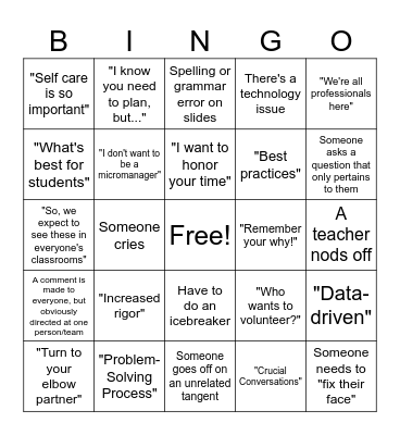Professional Development Bingo Card