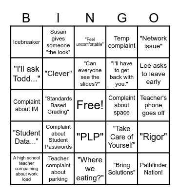 PSI Summer Retreat BINGO Card