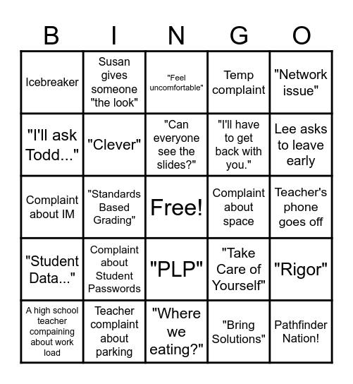 PSI Summer Retreat BINGO Card