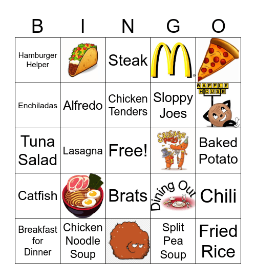 Dinner Bingo Card