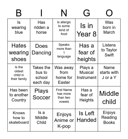 Get-to-Know Someone - Bingo Card
