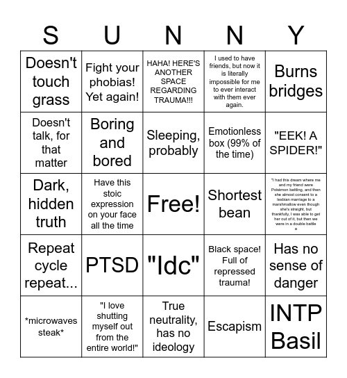 Sunny kinnie bingo (omori) Bingo Card