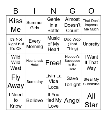 SONGS OF 1999 Bingo Card