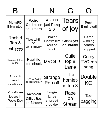 EVO 2023! The Good Stuff Bingo Card