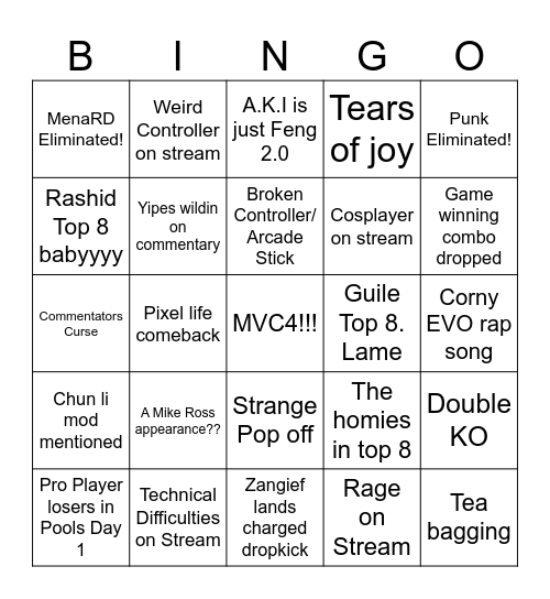 EVO 2023! The Good Stuff Bingo Card