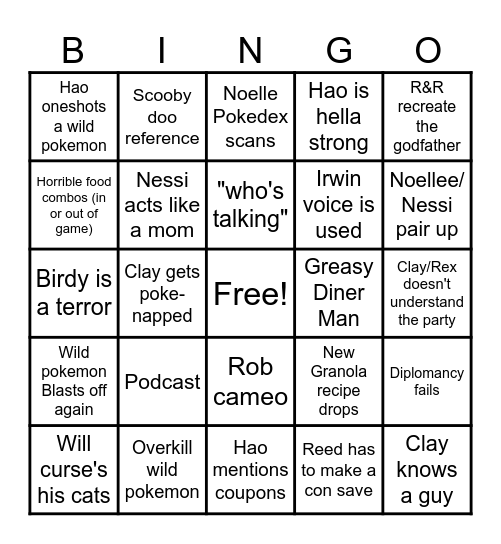 Pokemon RPG Bingo Card