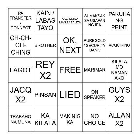 Kiango Bingo Card