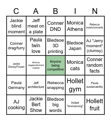 Cabin Friends Bingo Card