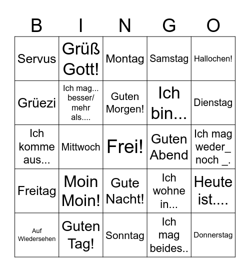 D1 Bingo Woche 1 Bingo Card