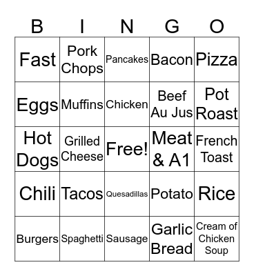 What's for dinner? Bingo Card