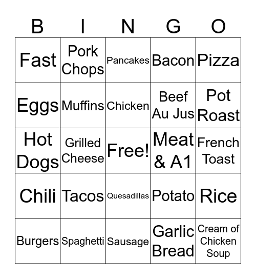 What's for dinner? Bingo Card