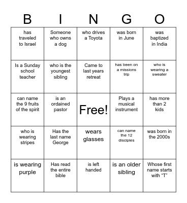 Find Someone Who! Bingo Card