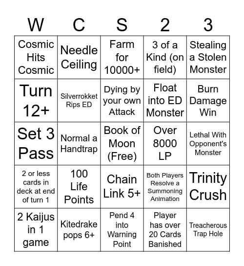 Yu-Gi-Oh! Duel Links Worlds 2023 Bingo Sheet Bingo Card