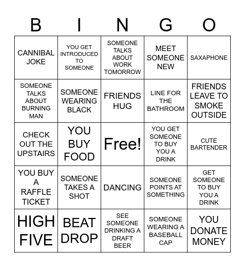 The Donner Party Fundraiser BINGO Card