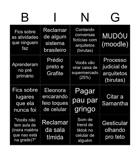 Bingo de Conforto Bingo Card