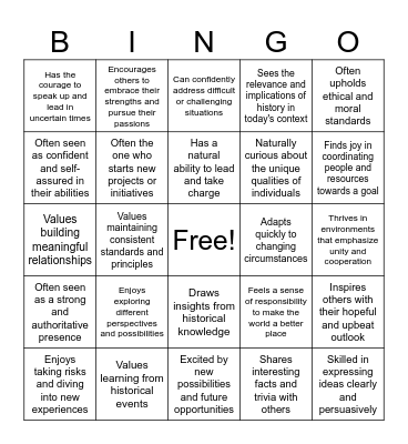 Strengths Bingo Card