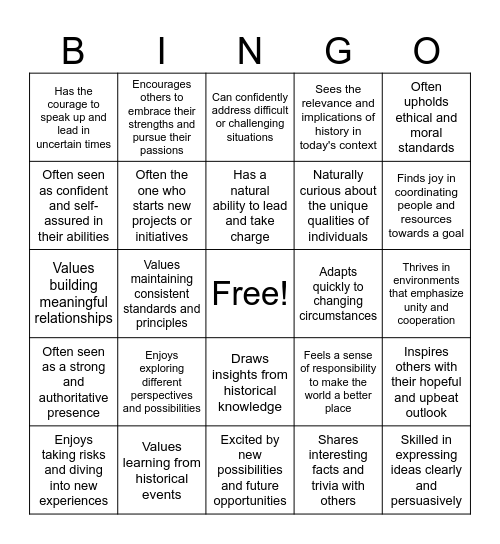 Strengths Bingo Card