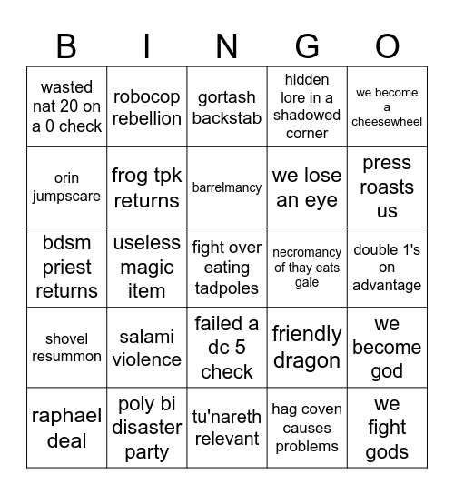 red string bingo Card