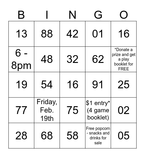 FAMILY BINGO NIGHT! Bingo Card