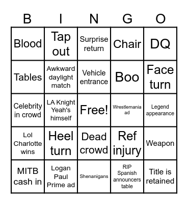 Summer Slam Bingo Card