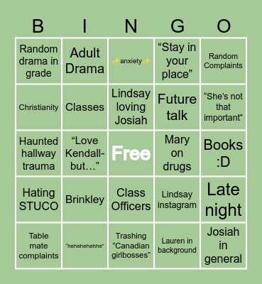 M and M conversation bingo Card