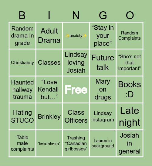 M and M conversation bingo Card
