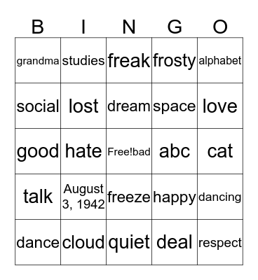 Exploration Bingo Card