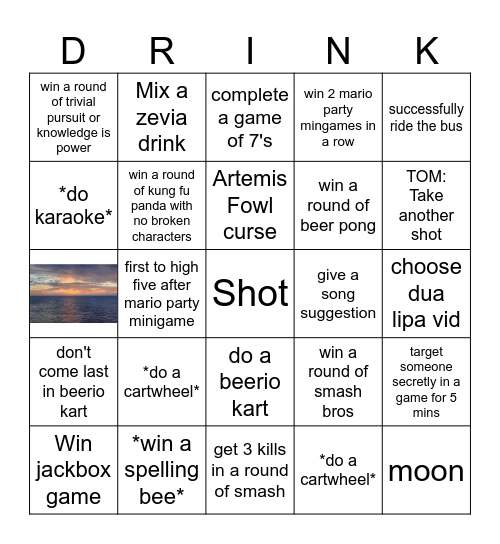 Lads Kelowna Drinking Bingo - Tom Bingo Card
