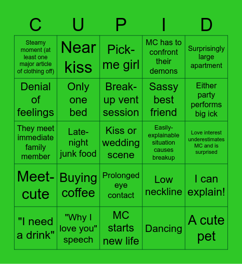 Romcom Bingo Card