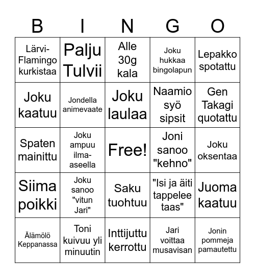 Tammela Special Bingo Card