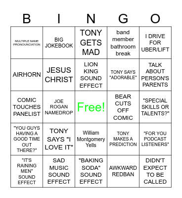 Kill Tony Bingo 2023 Bingo Card