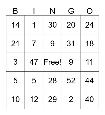 Getting to know you Bingo Card