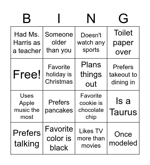 Untitled Bingo Card