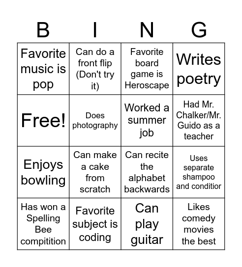 Untitled Bingo Card
