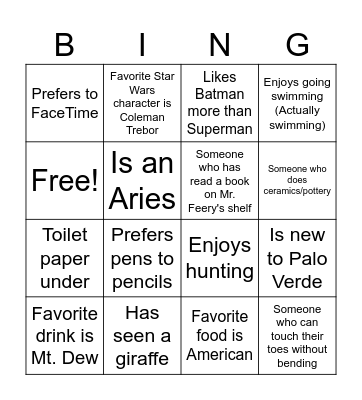 Untitled Bingo Card