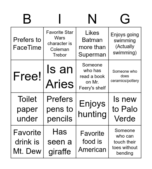 Untitled Bingo Card